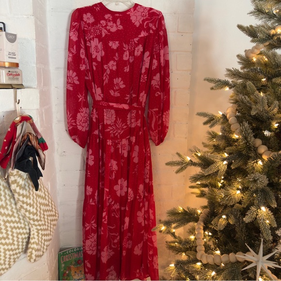 INC International Concepts Red Floral Belted Maxi Dress - Size M - Picture 6 of 6